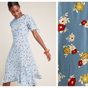 Faithfull The Brand Blue Floral Print Erin Midi Dress 6